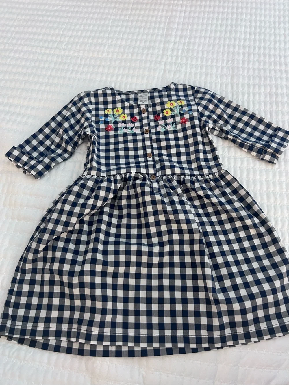 Carter's Navy and White Gingham Dress with Floral Embroidery. Size 4T
